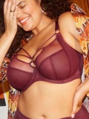 Brand New Sachi Bra Black Strappy Chest Lingerie Underwire Mesh Sheer Burgundy